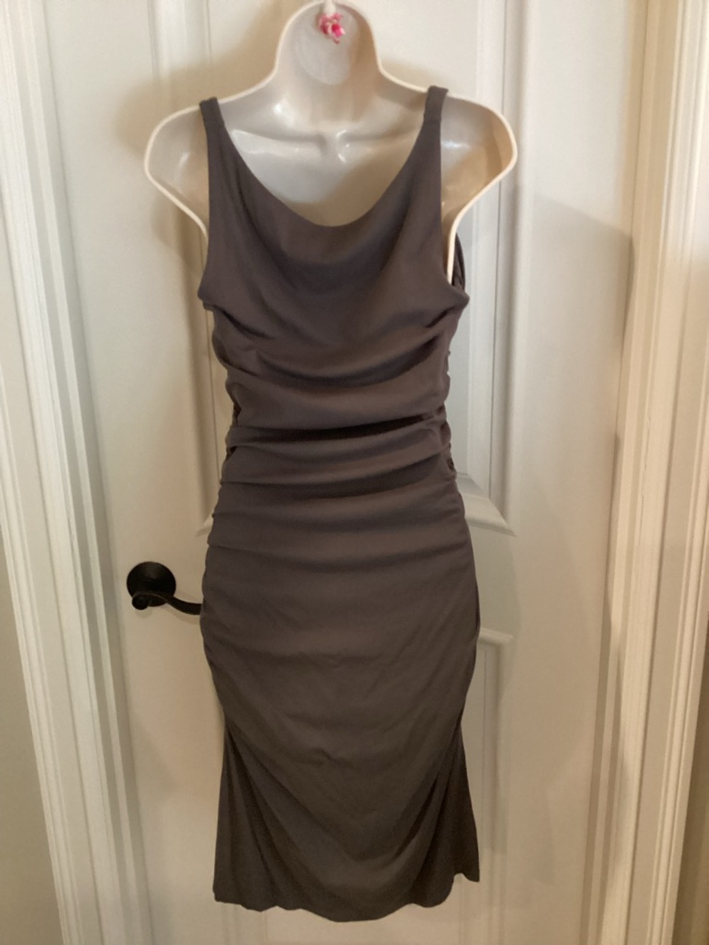 Susana Monaco Taupe Ruched Midi Dress - Picture 3 of 5